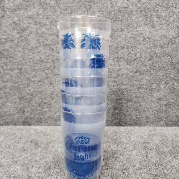 NEW Set of 6 Corona Light 16 FL OZ? Plastic Cups Clear Blue Bar Mancave Beer - Picture 1 of 10